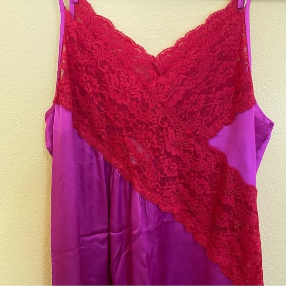 Topshop Size 10 Contrast Sheer Lace Color Block Slip Maxi Dress Pink Red - Picture 8 of 9
